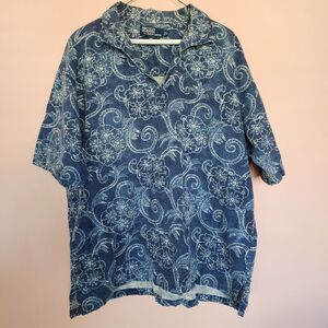 Vintage Ralph Lauren Polo Sail Shirt Men's Blue Floral Chambray Size XL